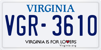 VA license plate VGR3610