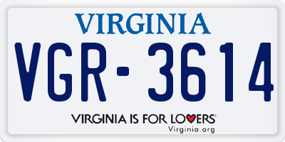 VA license plate VGR3614