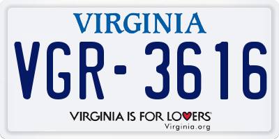 VA license plate VGR3616