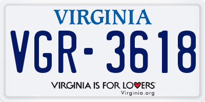 VA license plate VGR3618