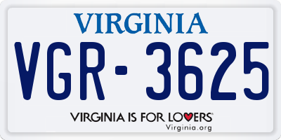 VA license plate VGR3625