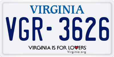 VA license plate VGR3626