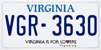 VA license plate VGR3630