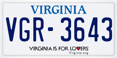 VA license plate VGR3643