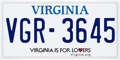 VA license plate VGR3645