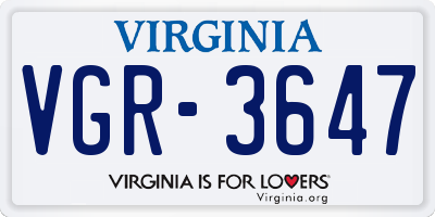 VA license plate VGR3647