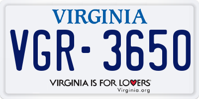 VA license plate VGR3650