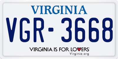 VA license plate VGR3668