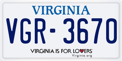 VA license plate VGR3670