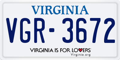 VA license plate VGR3672