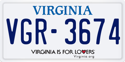 VA license plate VGR3674