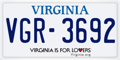 VA license plate VGR3692