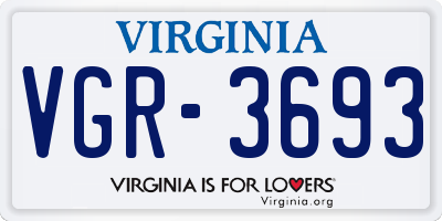 VA license plate VGR3693