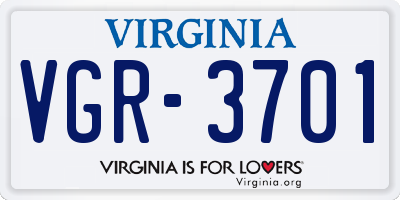 VA license plate VGR3701