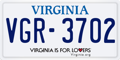 VA license plate VGR3702
