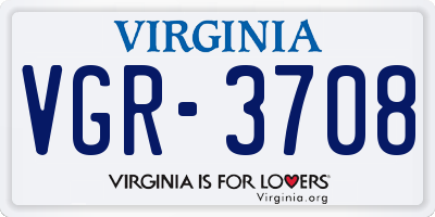 VA license plate VGR3708