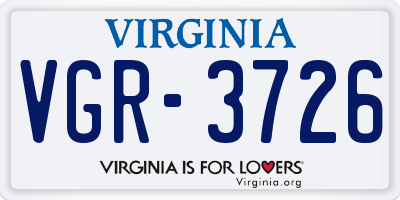 VA license plate VGR3726