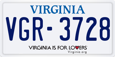 VA license plate VGR3728