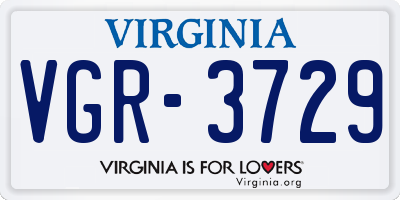 VA license plate VGR3729