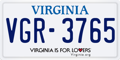 VA license plate VGR3765