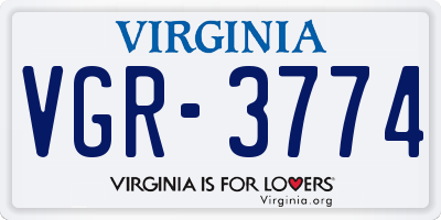 VA license plate VGR3774