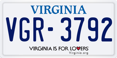 VA license plate VGR3792