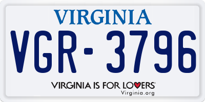 VA license plate VGR3796