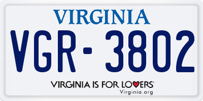 VA license plate VGR3802