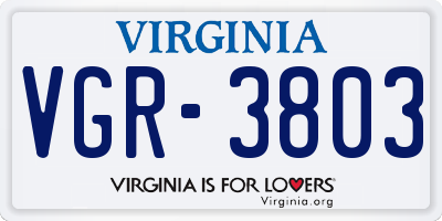 VA license plate VGR3803