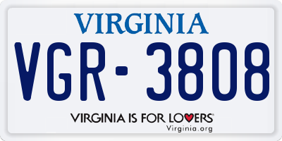 VA license plate VGR3808