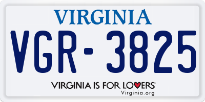 VA license plate VGR3825