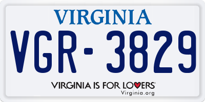 VA license plate VGR3829