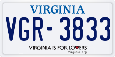 VA license plate VGR3833