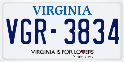 VA license plate VGR3834