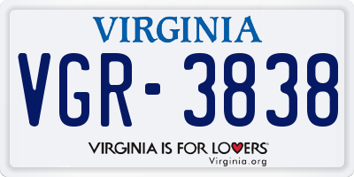 VA license plate VGR3838