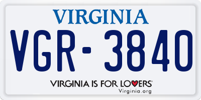 VA license plate VGR3840