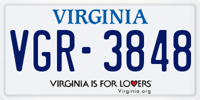 VA license plate VGR3848
