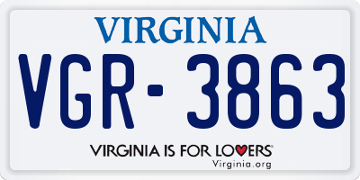VA license plate VGR3863