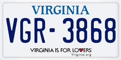 VA license plate VGR3868