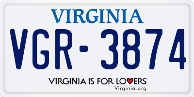 VA license plate VGR3874