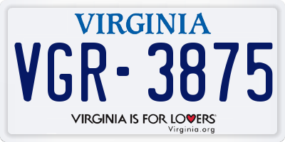 VA license plate VGR3875