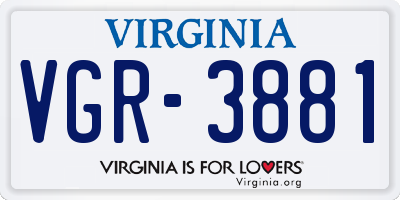 VA license plate VGR3881
