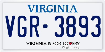 VA license plate VGR3893