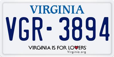VA license plate VGR3894