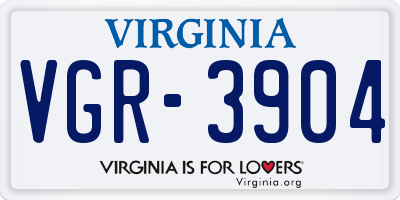 VA license plate VGR3904