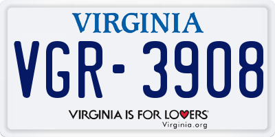 VA license plate VGR3908
