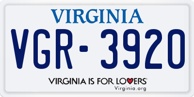 VA license plate VGR3920