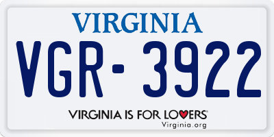 VA license plate VGR3922