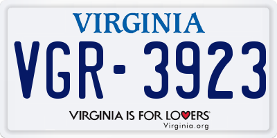VA license plate VGR3923