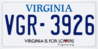 VA license plate VGR3926